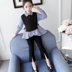 3 PCS SHIRT+VEST+PANT(COTTON) WINTER DRESS FOR GIRLS Colors: BLUE - Image 5