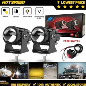 (2pcs) New Mini Driving Fog Light for All Motorcycle, Cars, Jeep(2pcs) Dual Function White-Yellow Lens Projectors Auxiliary Light 20w free button - Image 4