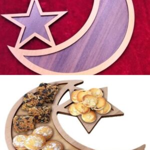 ramzan Wood Serving Tray,Portable Food Storage Container Moon Star Decor - - Image 3