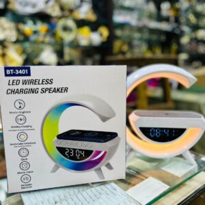 BT- 3401 Multi-functional LED Clock Display Speaker G Lamp | LED wireless charging speaker, G-shaped speaker light, Bluetooth Mp3 player, night light and alarm clock, for living room - Image 1