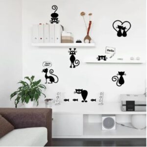8 Pcs Cartoon Black Kitty Switch Sticker Home Decor Living Room - Image 2