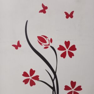 Vase Sticker For Home Decoration Items | Black Vase with Red Big Flowers for Wall Decor | 38x15" - Image 2