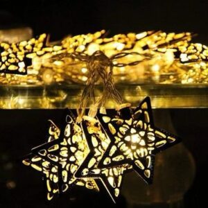 Mega Power 3 Meter 10  LED Warm White Metal Star String Lights For Home And Eid Decor., Plug-In - Image 1