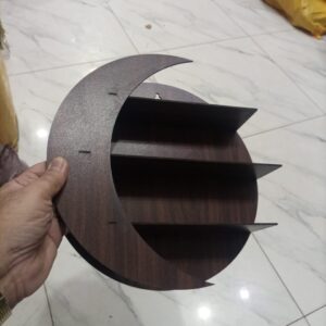 Moon Shape Designer Wooden Wall Shelf / Book Shelf, Walnut Finish - Image 4