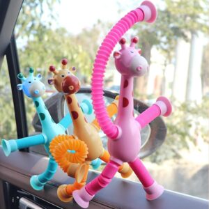 Giraffe Pop Tube Sensory Fidget Toy | Animal Pop Tubes Cartoon Giraffe Suction Cup Toys Kids | Stress Relief Squeeze Toys (Random colors & Animal) - Image 3