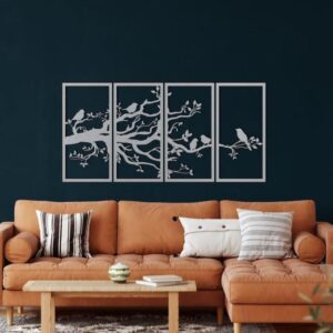Birds Tree 4 Panels Acrylic Wall Art - Image 1