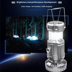 6 in 1 portable outdoor LED camping lantern with fan solar charge rechargeable light energy saving tent lamp flashlight - Image 4
