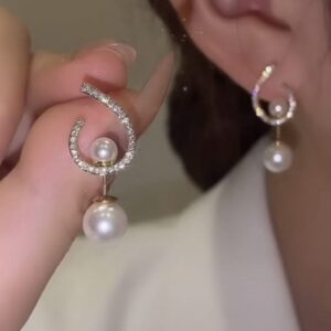 Elegant Zircon Pearl Stone Earrings Material Alloy for girls - Image 3