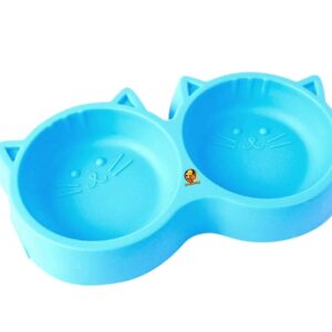 Cat Shaped Double food bowl Pet Plastic food bowl (Random Color) - Image 5