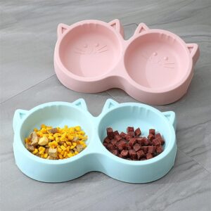 Cat Shaped Double food bowl Pet Plastic food bowl (Random Color) - Image 4
