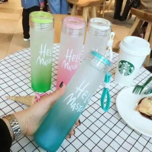 Frosted Glass Water Bottle With Hello Master Decal Logo - 400ml (Random color) - Image 4