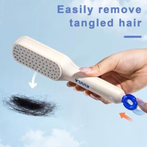 Self Cleaning Hair Brush, One-Click Cleaning Telescopic Hair Comb - Without box (Random Color) - Image 5