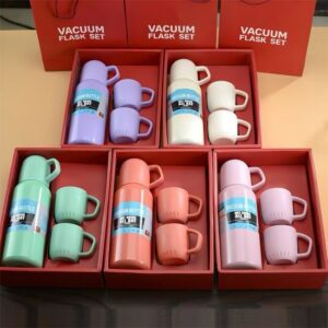 New Shape Vacuum Flask stainless steel Bottle with 2 Cups and Gift Box 550 ML (Direct Sip Option) (random color) - Image 3