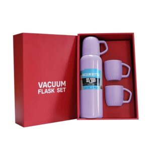 New Shape Vacuum Flask stainless steel Bottle with 2 Cups and Gift Box 550 ML (Direct Sip Option) (random color) - Image 4