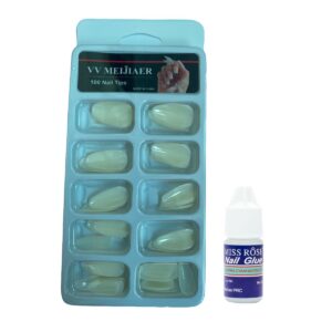 ( round shape ) Artificial Nails 100pcs With Nail Glue, Beautiful Fancy Fake Nails ,Acrylic Nails Kit Natural False Nail - Image 3