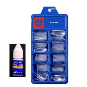 (square shape )Artificial Nails 100pcs With Nail Glue, Beautiful Fancy Fake Nails ,Acrylic Nails Kit Transparent & Natural False Nail - Image 3