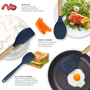 12 Pcs Silicone Cooking Utensils Kitchen Utensil Set | Heat Resistant Kitchen Non toxic Spatula Set with Turner Tongs,Spoon,Brush,Whisk-Wooden Handle - Random Color - Image 3