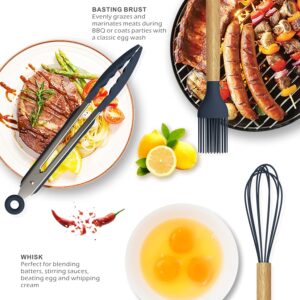 12 Pcs Silicone Cooking Utensils Kitchen Utensil Set | Heat Resistant Kitchen Non toxic Spatula Set with Turner Tongs,Spoon,Brush,Whisk-Wooden Handle - Random Color - Image 4