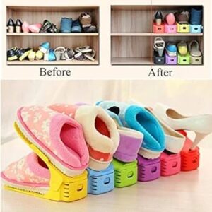 Pack of 2 Double Layer Adjustable Shoe Bracket Storage Shoe Rack | 2 In 1 Foldable Shoe Holder Space Saving (Random color) - Image 4
