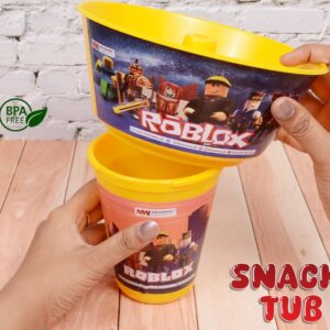 2 in 1 Snack Tub with Straw Glass For Kids Frozen Barbie Unicorn Encanto Roblox Characters For Kids (random color & Character) - Image 2