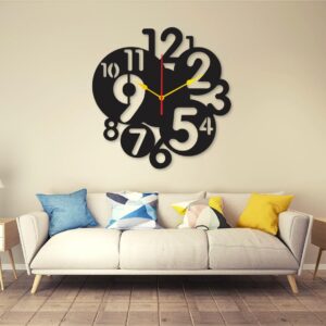 small to big digit  dial 12x12 Wall Clock I Wall clocks for bedroom I Quartz Watch DIY Design  black color - Image 1