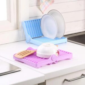 Small Kitchen Foldable Dish Plate Drying Rack | Multipurpose Space Saving Storage Organizer Plastic Rack (Random color) - Image 4