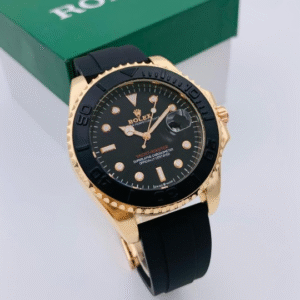 ( Golden ) Rolex Stylish Watch for Men Adjustable Rubber Strap | Heavy Master Lock | Steel Buzzle Working - Without Box - Image 1