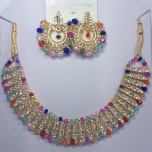 Colorful chowker neckless and  crystal round earrings  jewellery set for girls, womans - Image 5
