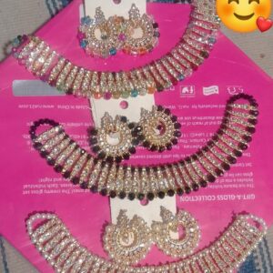 Colorful chowker neckless and  crystal round earrings  jewellery set for girls, womans - Image 3