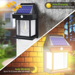 Solar Power Motion Sensor Human Body Induction LED Wall Light Waterproof Tungsten Filament Lamp Outdoor Garden Courtyard Light (Black) - Image 3
