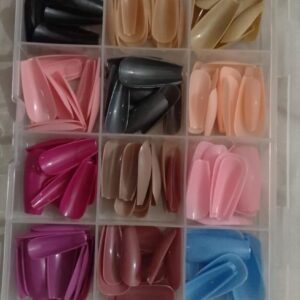 Artificial Nails 144 pcs With Nail Glue, Beautiful Fancy Fake Nails (Random color) - Image 1