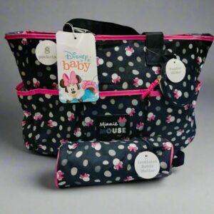 Stylish Disney Minnie Mouse Diaper Bag Set with Changing Pad & Bottle Holder - Image 3
