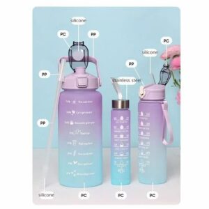 Sports Water Bottles 3 Pcs Set with Motivational Time Marker & Leak Proof Flip Top Lid (random color) - Image 3