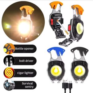 Multifunction Keychain COB Work Lights Strong Magnet Mini Torch with Cigarette Lighter Screwdriver USB Rechargeable Flashlight (Random color) - Image 5