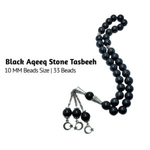 Black Aqeeq Stone Tasbeeh (Original) | 33 Beads | 10 MM Size | Religious Islamic Tasbih Gift - Image 4