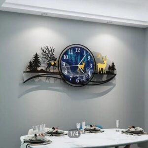 forest figure Deer  3d wood Wall clock blue jungle with light  Fancy Clocks for Bedroom and Drawing Room(with light) - Image 3