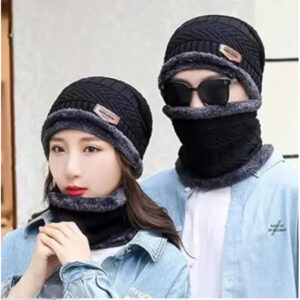 Couple Pack of 2 Combo - woolen winter beanie Head cap with neck warmer muffler for men and women - Image 5