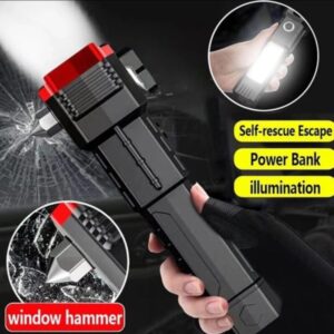 High-power Led Torch Light Rechargeable Flashlight And Multi functional Tactical Hammer & Power Bank To Charge the Phone With Box ( Random Color ) - Image 2