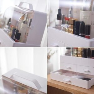 Makeup Organizer Modern Cosmetic White Storage Box | Portable Handle Fully Open Waterproof Lid Dust Proof 3 Drawers Great for Bathroom, Dresser, Counter top - Image 4