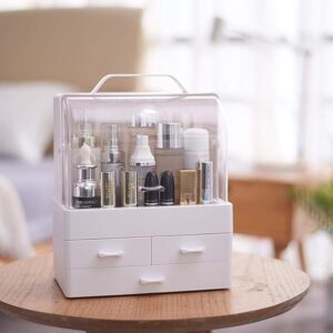 Makeup Organizer Modern Cosmetic White Storage Box | Portable Handle Fully Open Waterproof Lid Dust Proof 3 Drawers Great for Bathroom, Dresser, Counter top - Image 3