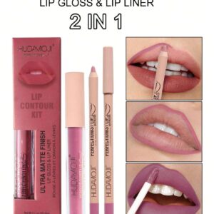 HUDAMOJI Ultra Matte Finish Lip Gloss And Lip Liner Lip Contour Set - Image 2
