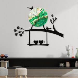 Bird on Tree with Coffee Cup Wooden Wall Clock for Home and Offices - Image 1