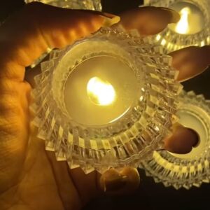 Smokeless & Flameless LED Tealight Acrylic Decorative Tea Light Candles for Home Decor, Gifting, Birthday, Festival Decoration (Crystal Diamond Diya Candle, Pack of 1) (cell operated) - Image 2