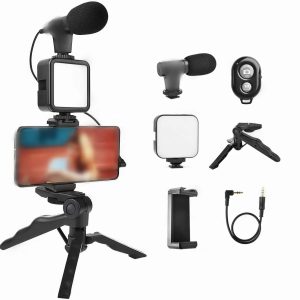 Vlogging Video Making Kit With Light, Table Tripod Stand, Microphone, Phone Holder, Bluetooth RemoteSmart Phone Vloging Kot - Image 5