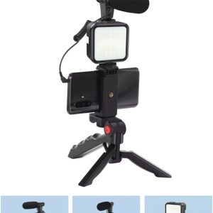 Vlogging Video Making Kit With Light, Table Tripod Stand, Microphone, Phone Holder, Bluetooth RemoteSmart Phone Vloging Kot - Image 1