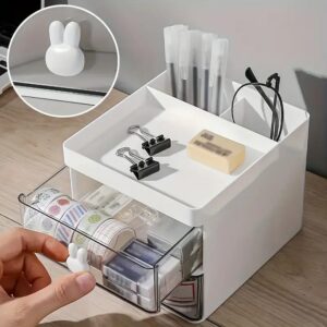 Desktop Double-Layer Plastic Storage Holder Rack Cosmetic Box Kitchen Bathroom Desk Shelf Organizer Office Supplies Stationery (Random Color) - Image 5