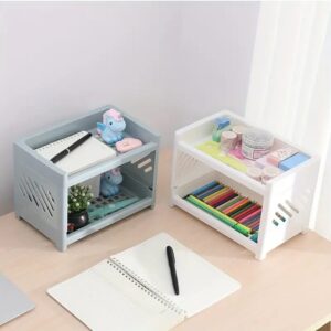 Desktop Double-Layer Plastic Storage Holder Rack Cosmetic Box Kitchen Bathroom Desk Shelf Organizer Office Supplies Stationery (Random Color) - Image 4