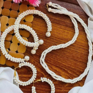 Women Pearl Elegant Jewelry Set ,Kangan, Mala & Earrings Pearl Set(white) - Image 1