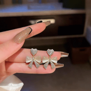 Heart Bow Zircon Korean Earring  for Women(Golden) - Image 3