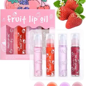 Pack of 4 - Fruit Lip Oil Non-Sticky Set In Peach, Grape, Strawberry, Cherry Flavor - Image 4